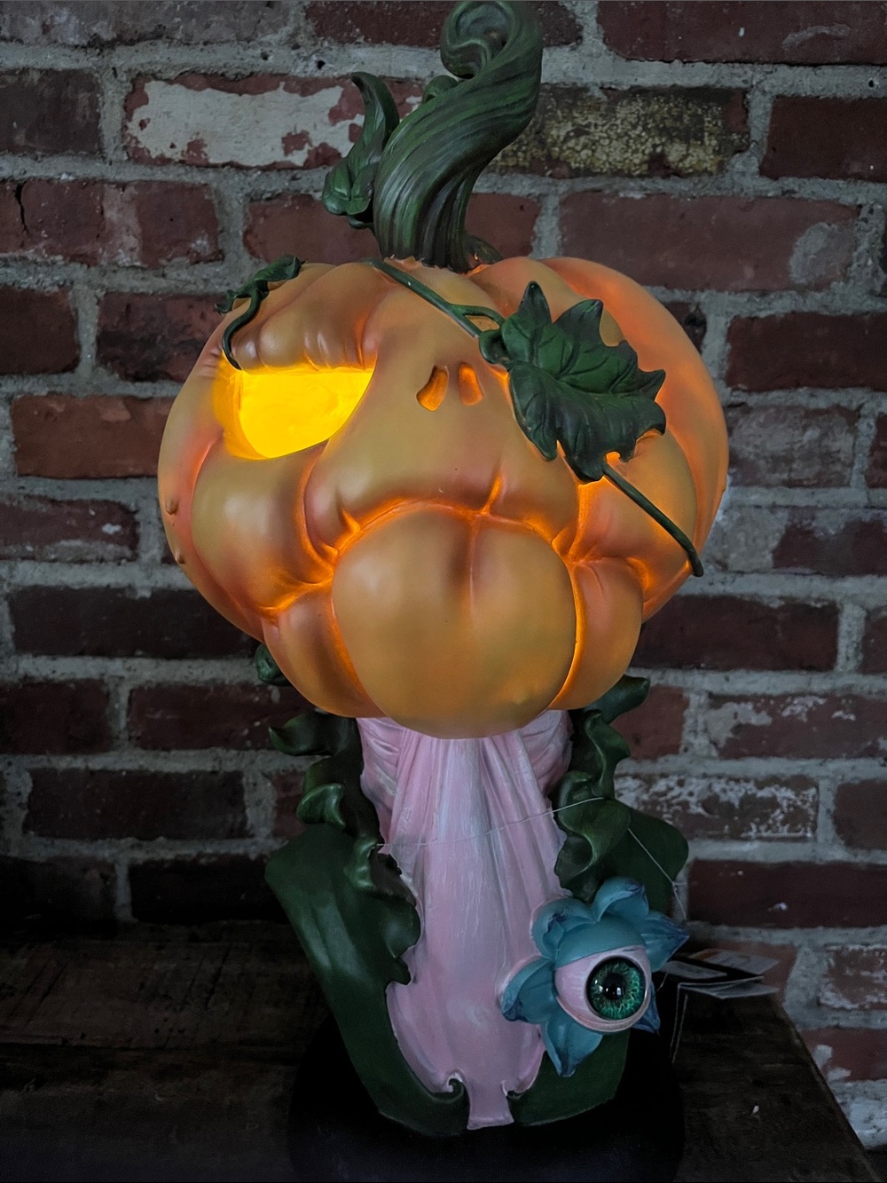 Whimsical Orange Pumpkin Figurine with Pink Accent - Picture 10 of 14